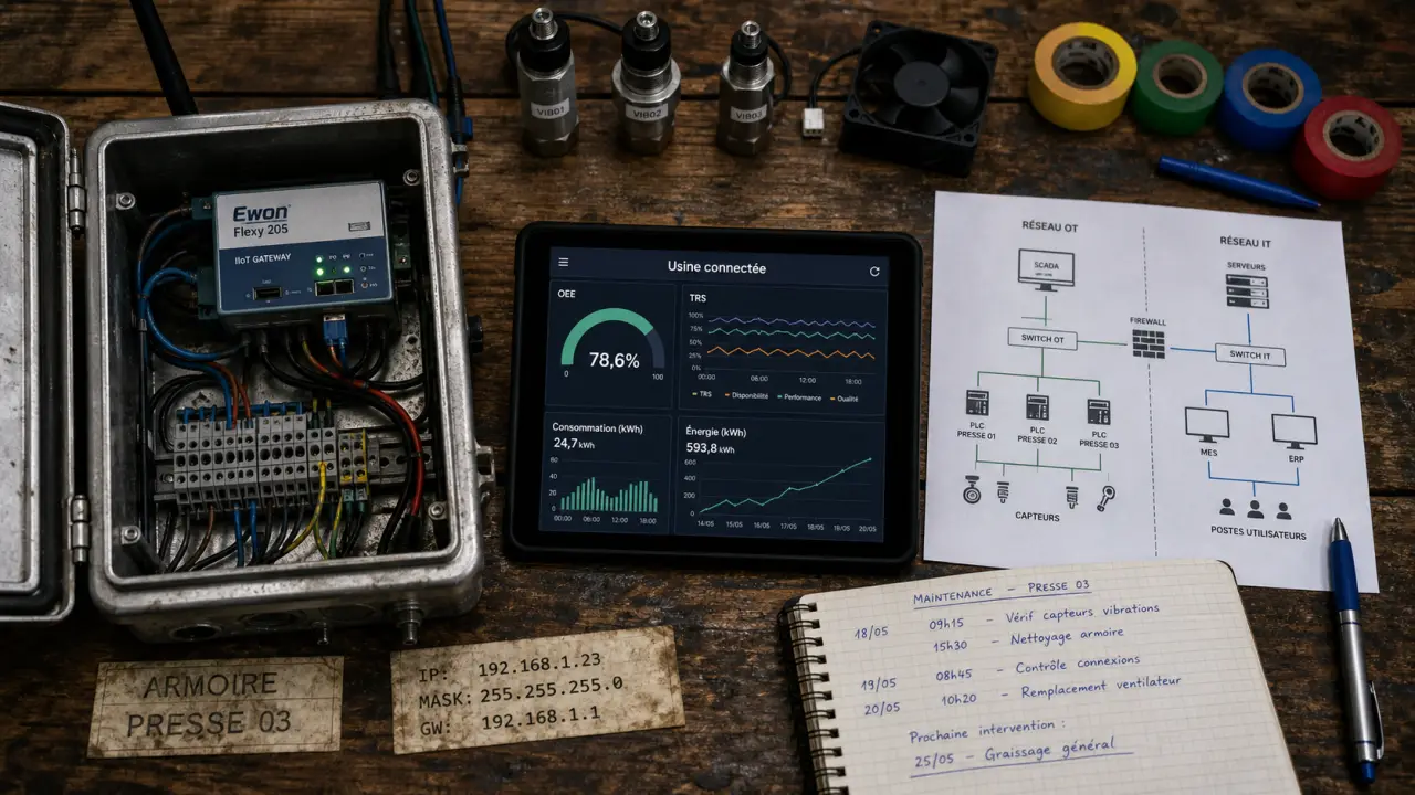 Usine connectée : tableau de pilotage et capteurs pour améliorer la performance sans saturer les ressources