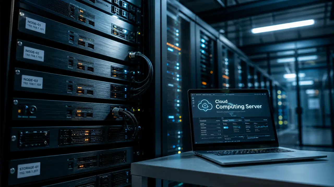 Cloud computing server : datacenter avec racks de serveurs