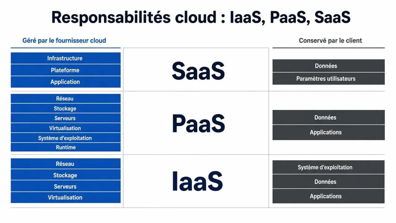 Provider cloud computing : schéma des niveaux IaaS, PaaS et SaaS