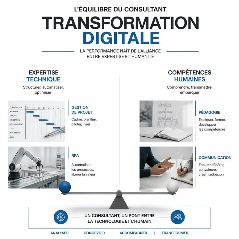 Équilibre entre hard skills et soft skills pour un consultant en transformation numérique