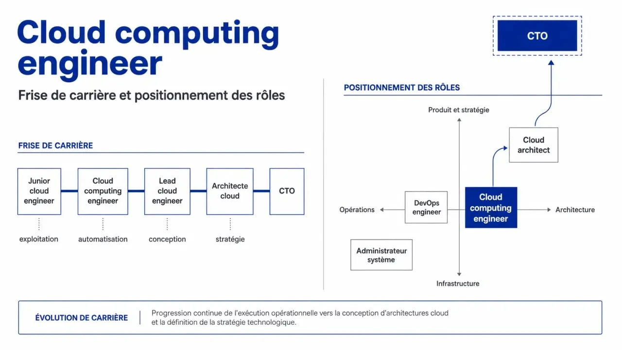 Cloud computing engineer : frise de carrière et distinctions avec cloud architect, DevOps et administrateur système