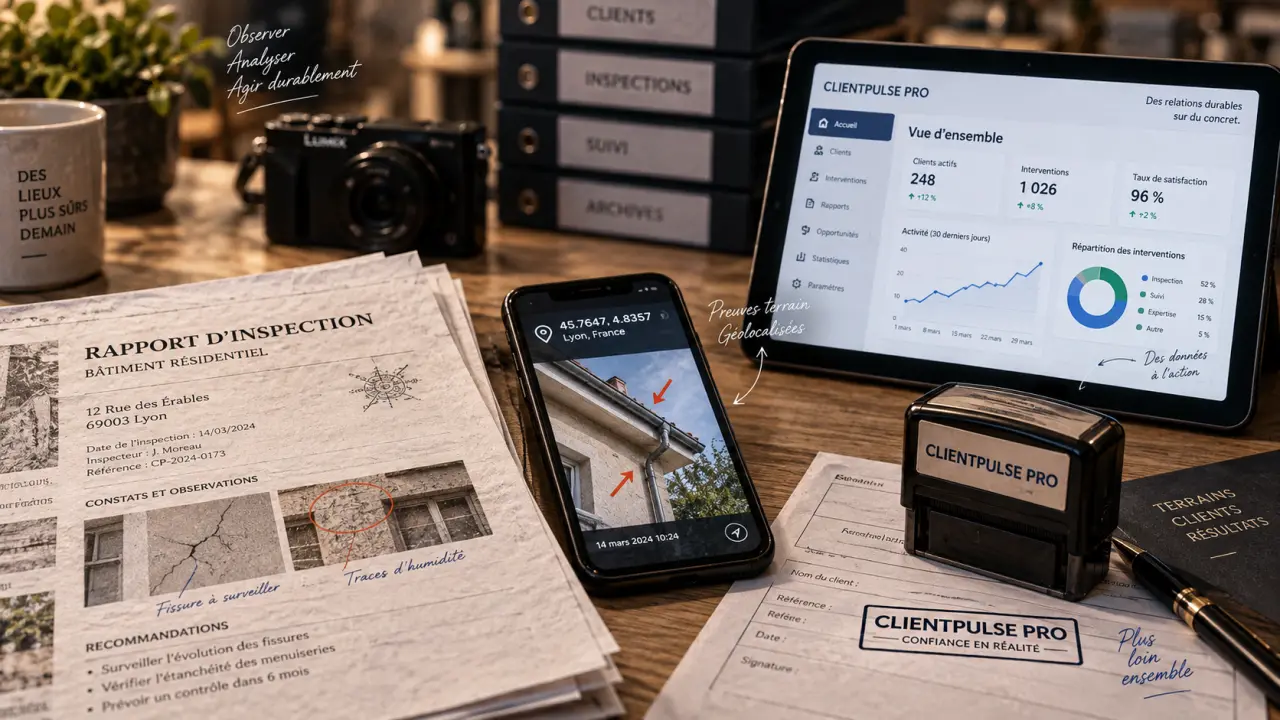Avis CRM Clientpulse Pro 2024 sur tablette CRM et rapports d’inspection