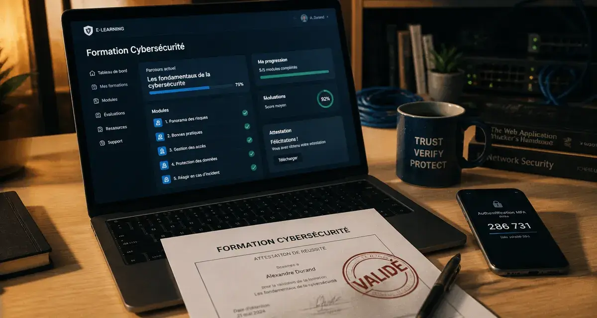 Elearning formation cybersécurité : validation et MFA sur ordinateur et smartphone