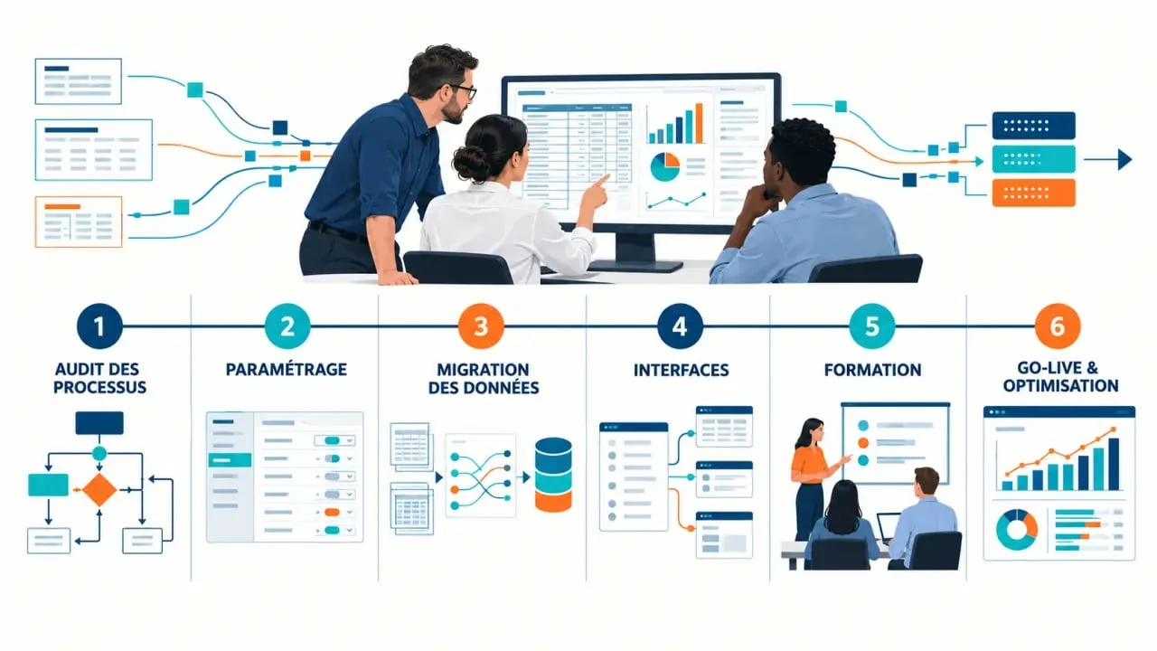 Illustration de comment implémenter ERP SmartChain 360 en six phases