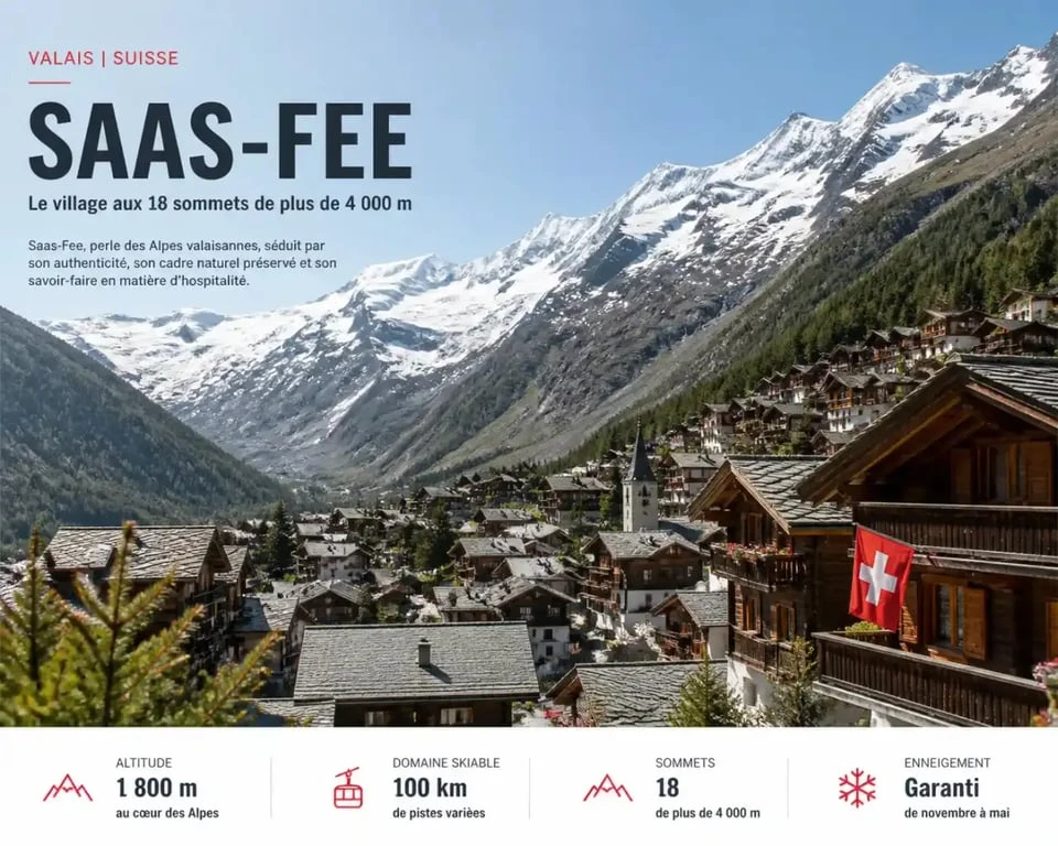 Vue panoramique du village de Saas-Fee dans les Alpes valaisannes