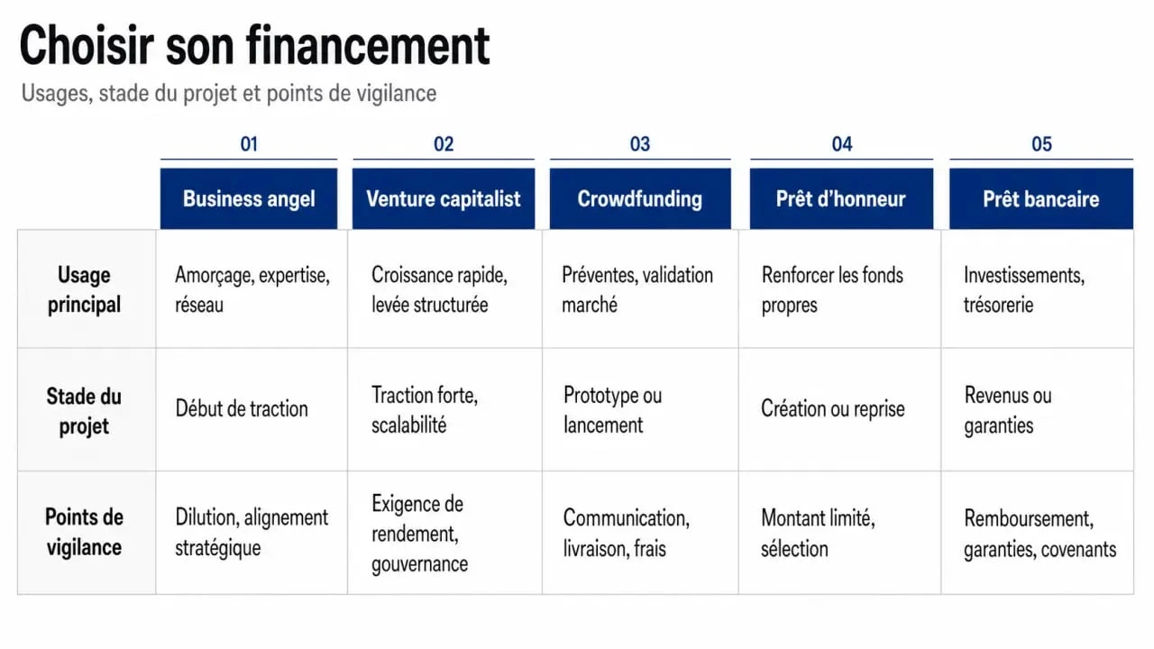 Business angel comparé au venture capitalist, au crowdfunding, au prêt d’honneur et au prêt bancaire
