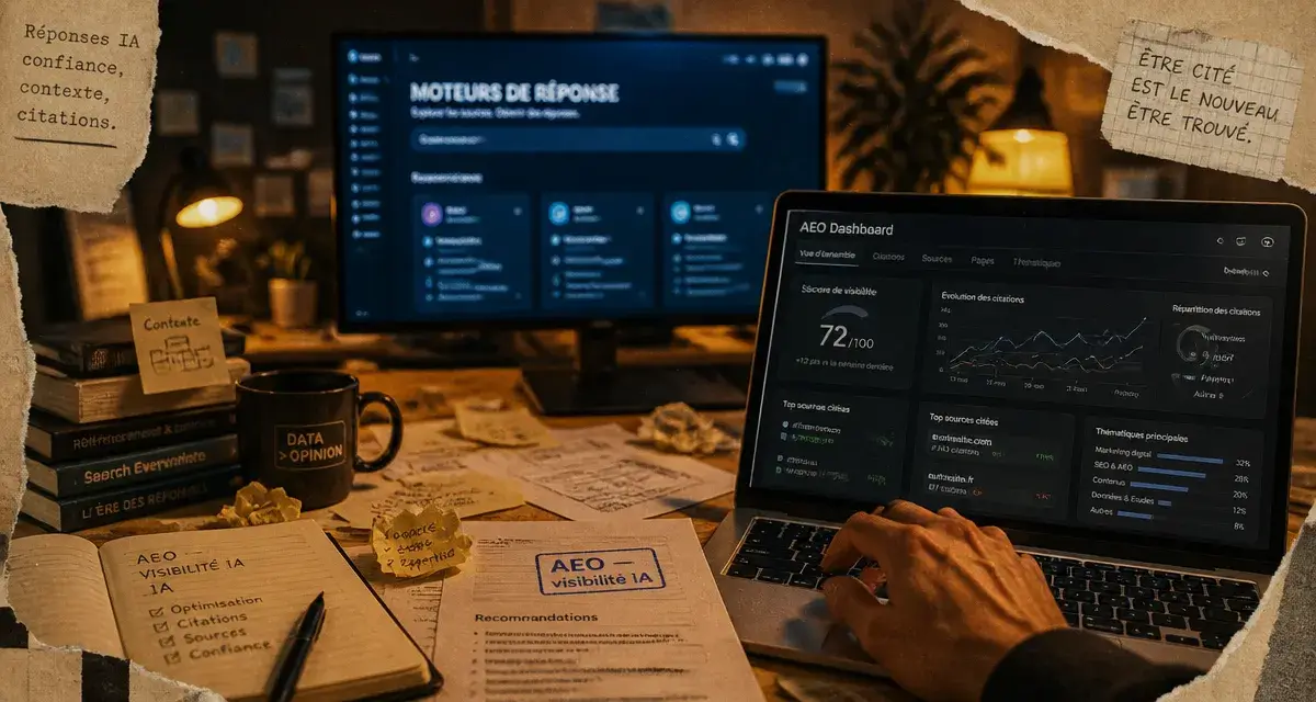 Outils AEO intégration plateformes marketing CRM : visibilité IA sur dashboard AEO
