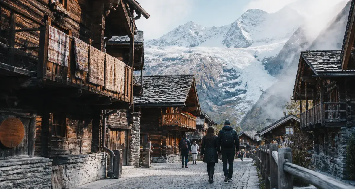 Saas Fee, ruelle valaisanne et glacier de Fee