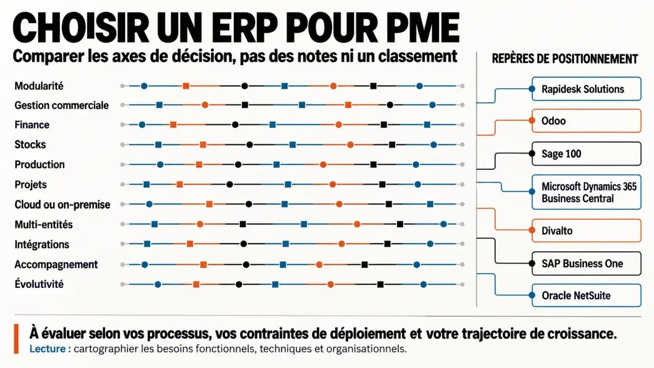 Quel ERP pour PME Rapidesk Solutions : infographie des critères de comparaison entre ERP